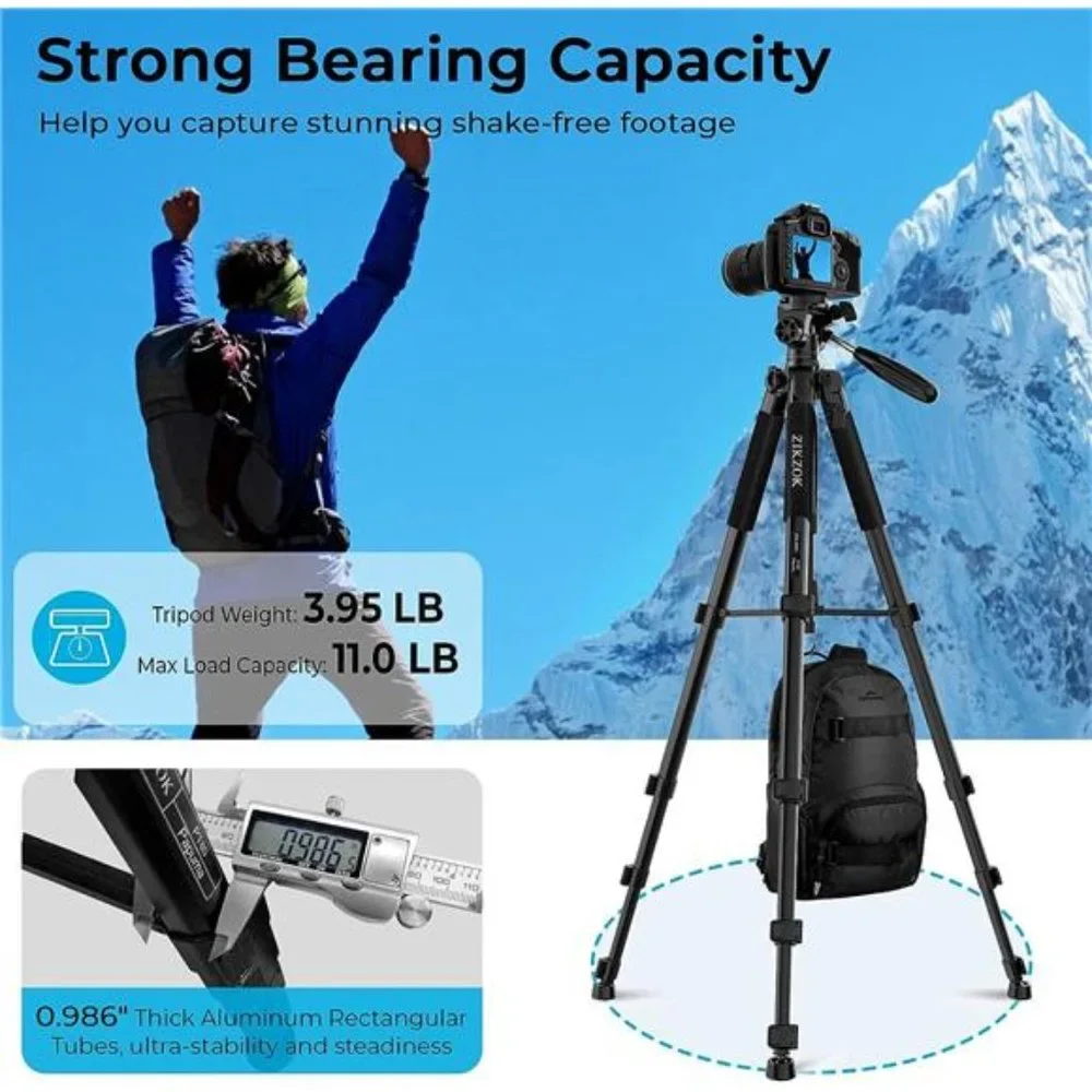 75 Inch Camera Tripod, Lightweight Travel Aluminum Cell Phone Video Tripod